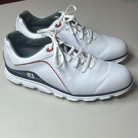 Men’s Worn Once? Footjoy FJ Pro S/L Size 8 Spikeless Golf Shoes White Blue main image 14